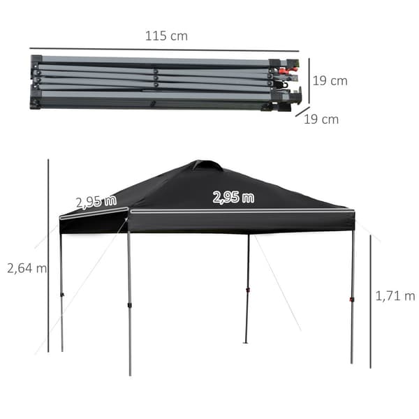 Trädgårdspaviljong, 2.95x2.95x2.64 m, Svart