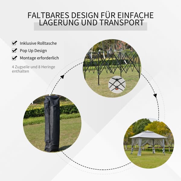 Pop-Up Teltta, 3.64x3.64x2.94 m, Harmaa