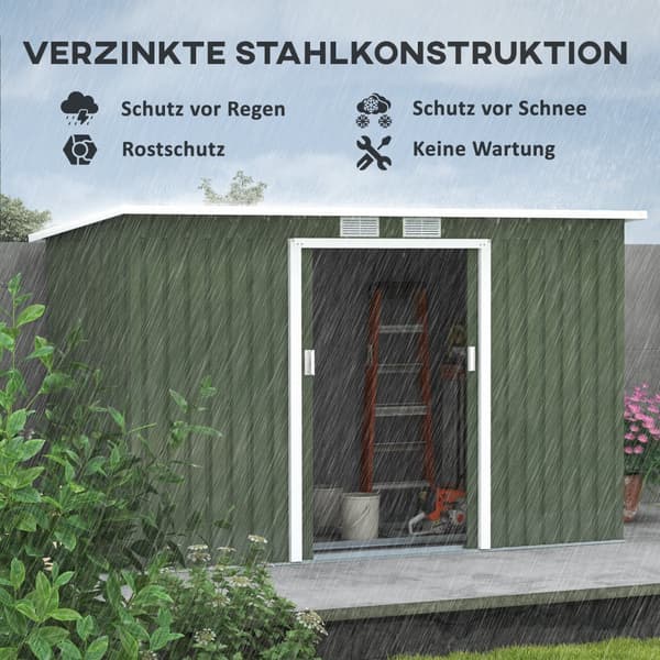 Værktøjsskur, 280x130x172 cm, Lysegrøn