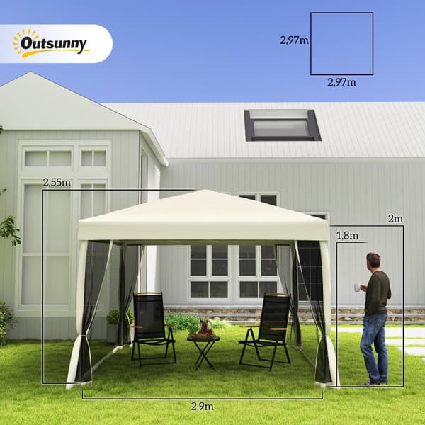 Hopfällbart paviljong, 2.97x2.97x2.55m, Beige