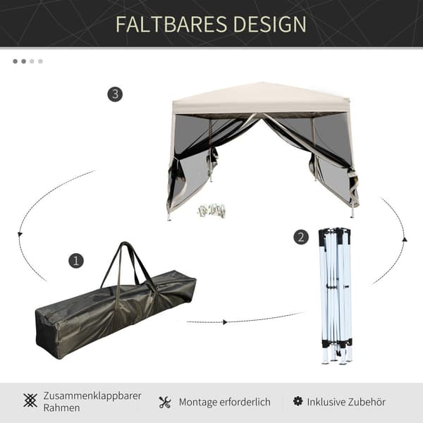 Hopfällbart paviljong, 2.97x2.97x2.55m, Beige