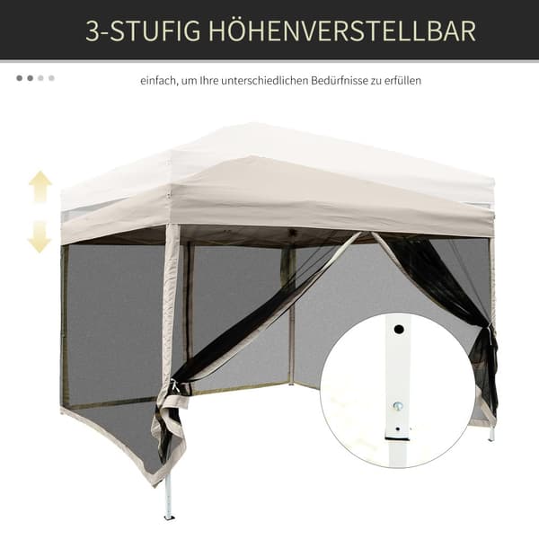 Hopfällbart paviljong, 2.97x2.97x2.55m, Beige
