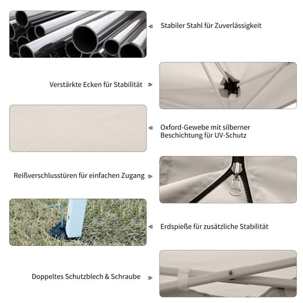 Hopfällbart paviljong, 2.97x2.97x2.55m, Beige
