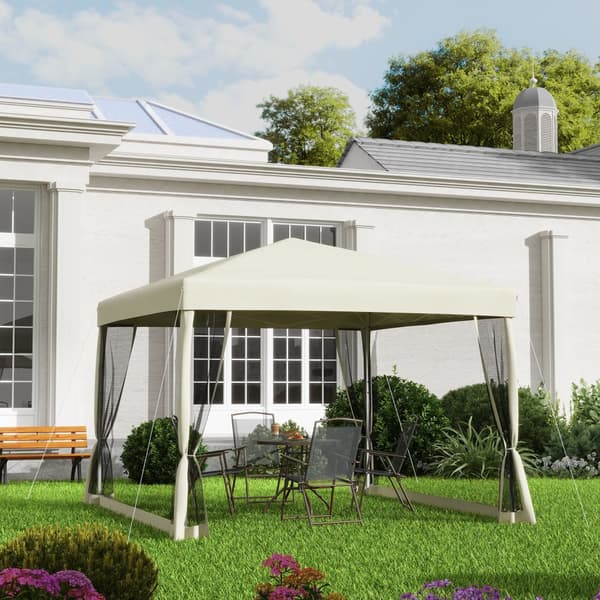 Hopfällbart paviljong, 2.97x2.97x2.55m, Beige