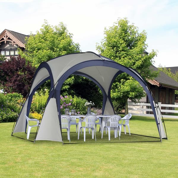 Campingtelt, 3,5x3,5x2,3 m, Creme Hvid + Blå