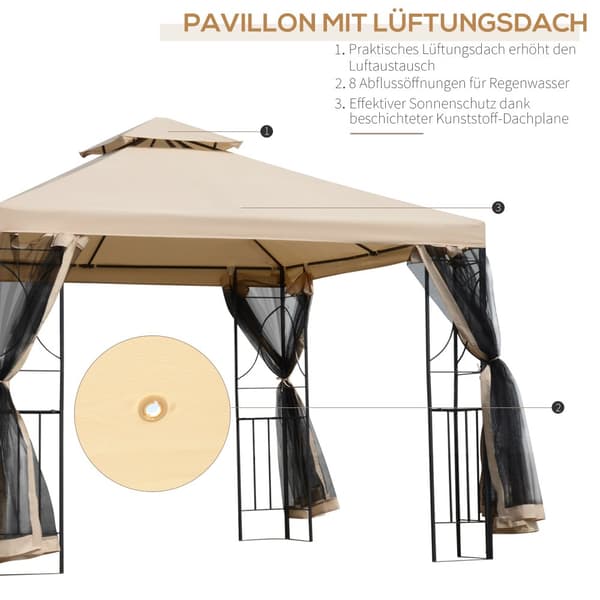 Havepavillon, 3x3m, Beige