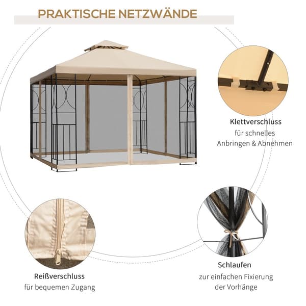 Havepavillon, 3x3m, Beige