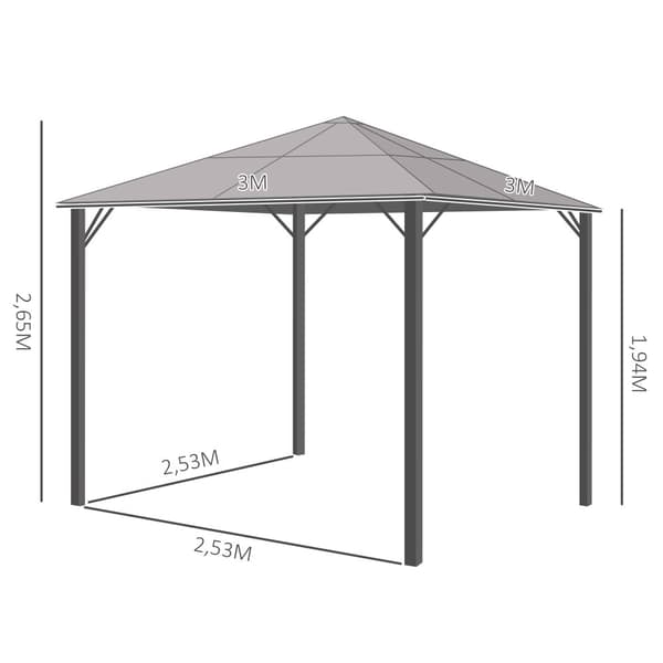 Paviljonki, 300x300 cm, tummanharmaa