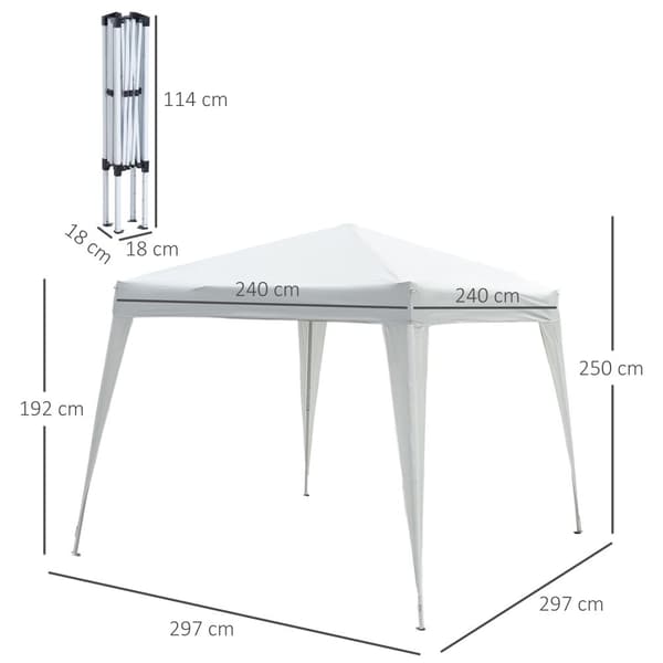 Foldbart Pavillon, 2.4x2.4x2.5m, Hvid