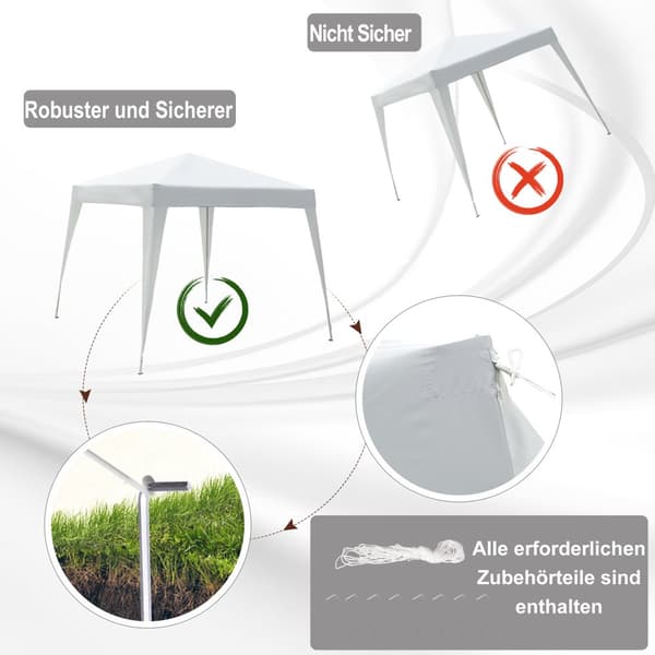 Foldbart Pavillon, 2.4x2.4x2.5m, Hvid