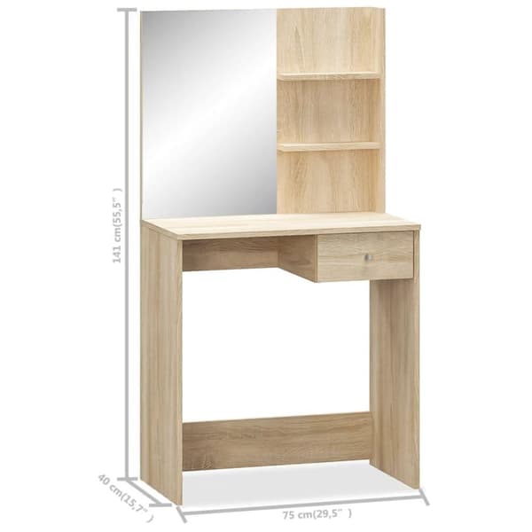 vidaXL Sminkbord spånskiva 75x40x141 cm ek