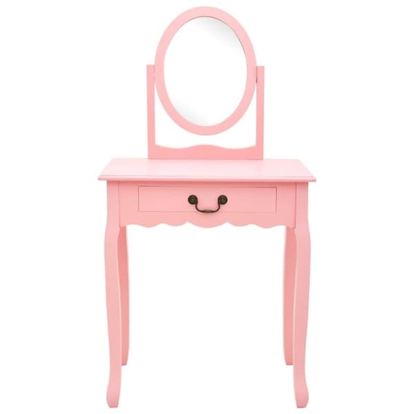 vidaXL Sminkbord med pall rosa 65x36x128 cm kejsarträ MDF