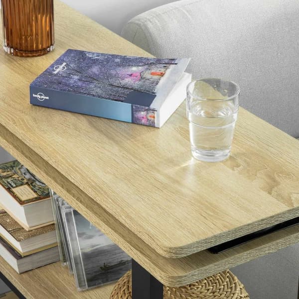 SoBuy Svängbart soffbord Klaffbord Satsbord på hjul Sidobord med 4 hyllor hylla till skrivare FWT83-N