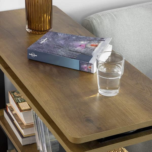 SoBuy Svängbart soffbord Klaffbord Satsbord på hjul Sidobord med 4 hyllor hylla till skrivare FWT83-PF