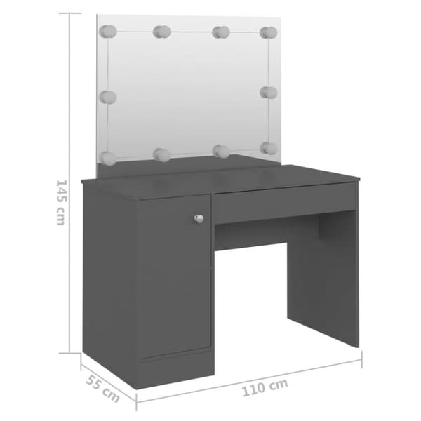 vidaXL Sminkbord med LED-belysning 110x55x145 cm MDF grå