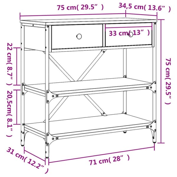 Avlastningsbord brun ek 75x34,5x75 cm konstruerat trä