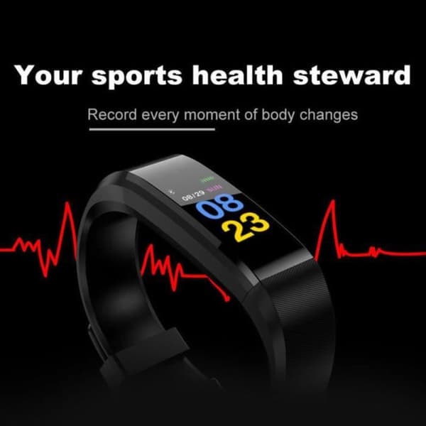 2019 Fitness Smart Watch Pulsaktivitetsmätare för kvinnor/män/barn Android iOS Vattentät IP67 -SVART