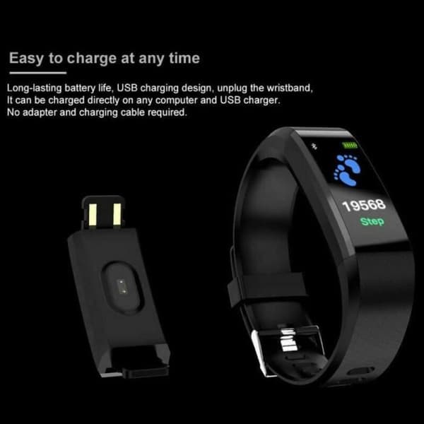 2019 Fitness Smart Watch Pulsaktivitetsmätare för kvinnor/män/barn Android iOS Vattentät IP67 -SVART