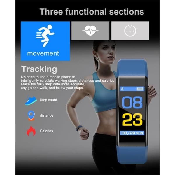svart BT Smart Watch Stegräknare Armband Sport Fitness Tracker