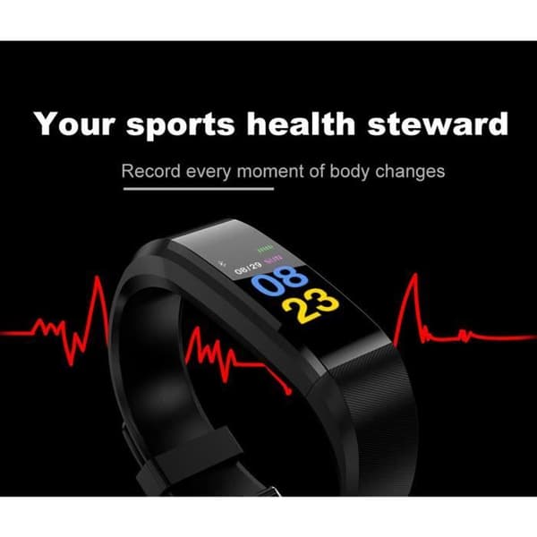 svart BT Smart Watch Stegräknare Armband Sport Fitness Tracker