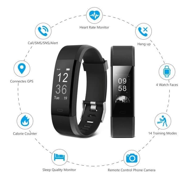 Savfy Smart Cardio Armband Sportklocka Fitness Tracker Stegräknare Kalorier Sömnpuls - Svart