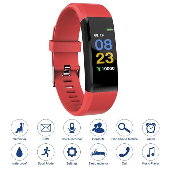 XCSOURCE 115plus Fitness Tracker Smart Armband Bluetooth Färgskärm Sportklocka Röd AC1424