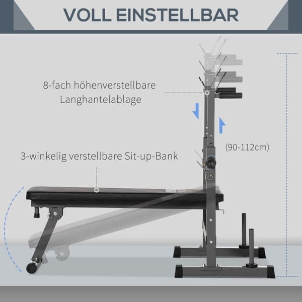 Rootz Vægtbænk - Vægtbænk - Overkrop Fitness - Justerbart håndvægtstativ - Polstret bænk - Sammenfoldelig - 140 cm x 73 cm x 98-122 cm