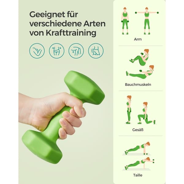 Rootz sæt med 2 grønne håndvægte - Støbejernsvægte - Neoprenbelagt - 16 cm x 8 cm - 2 kg par