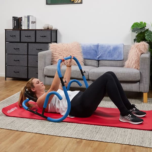 Relaxdays Abdominalmaskin, för effektiv träning hemma, H x L x B: 66 x 71 x 71 cm, blå och svart