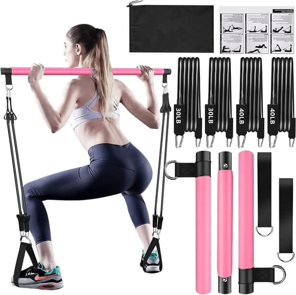 Pilatesstangsett med motstandsbånd - Fullkroppstrening hjemme