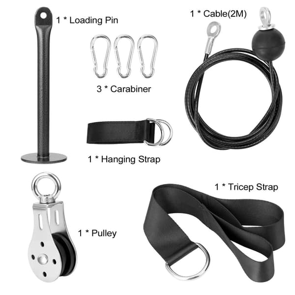 DIY Pulley Fitness Sæt, 2m Justerbart Kabel, 360-Graders Rotationspulley,A