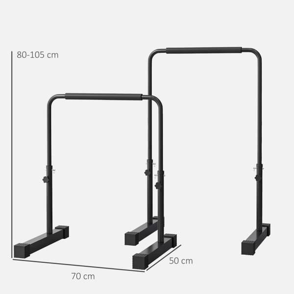 Rootz Dip Station - Push -Up Bars - Bodyweight Bar - Höjd justerbar 80-105 cm - Stålram - Icke -halk - Stabil bas 70 x 50 cm - Svart