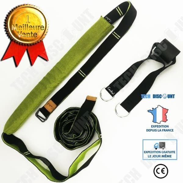 TD® Fitness Accessoarer - Bodybuilding, Långt bärbart Yogarep Polyester Bomull Justerbar D Ring Gym Midja Ben Fitness - Grön typ