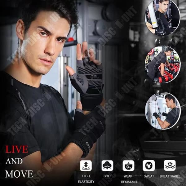 TD® Half Finger Fitness-armband, förlängda handskar, sporthandflator, halkfria spakar, träningshandskar med hantel, M-kod