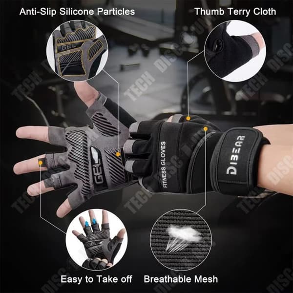 TD® Half Finger Fitness-armband, förlängda handskar, sporthandflator, halkfria spakar, träningshandskar med hantel, M-kod