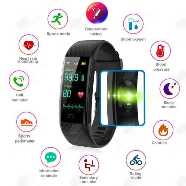 HTBE® multifunktionellt sportarmband elektronisk displayklocka Vattentät sportklocka Stegräknare Armband Svart armband Br