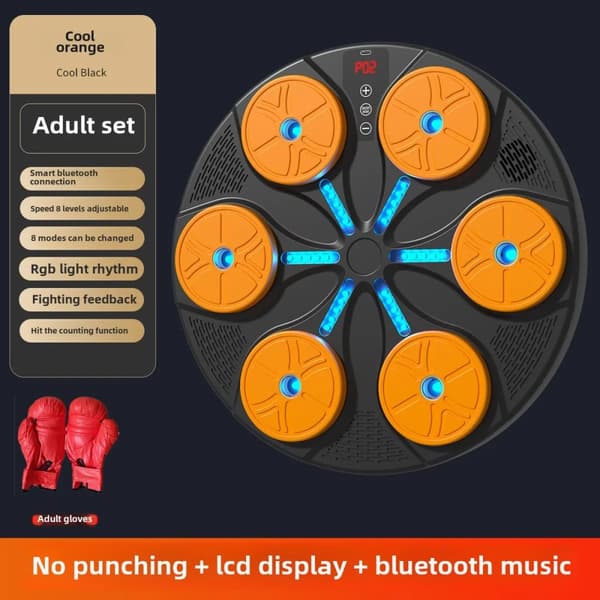 Smart Bluetooth Musikboxningsmaskin, Justerbara hastighetsnivåer, Interaktiv familjeskoj,Orange vuxna handskar