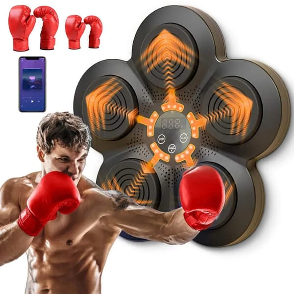 Smart Musik Boxningsmaskin, Rolig Träningsupplevelse, Bluetooth-anslutning,med 2Pair Handskar