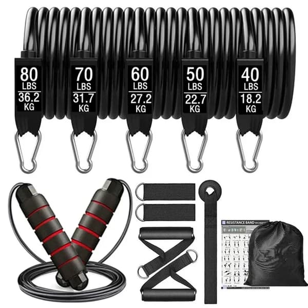 Vastuskuminauhasetti, 300 lbs painokapasiteetti, sisältää hyppynarun,SET-300LB-12KPL