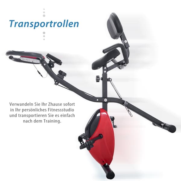 X-Bike hopfällbar träningscykel med magnetiskt motstånd, motionscykel för inomhus cardio, med träningsdator och expanderband – Röd