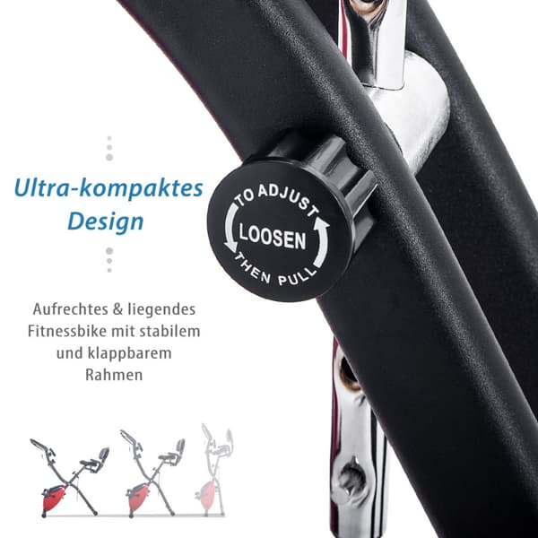 X-Bike hopfällbar träningscykel med magnetiskt motstånd, motionscykel för inomhus cardio, med träningsdator och expanderband – Röd