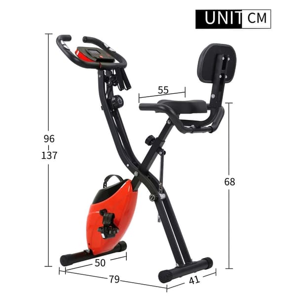 X-Bike hopfällbar träningscykel med magnetiskt motstånd, motionscykel för inomhus cardio, med träningsdator och expanderband – Röd