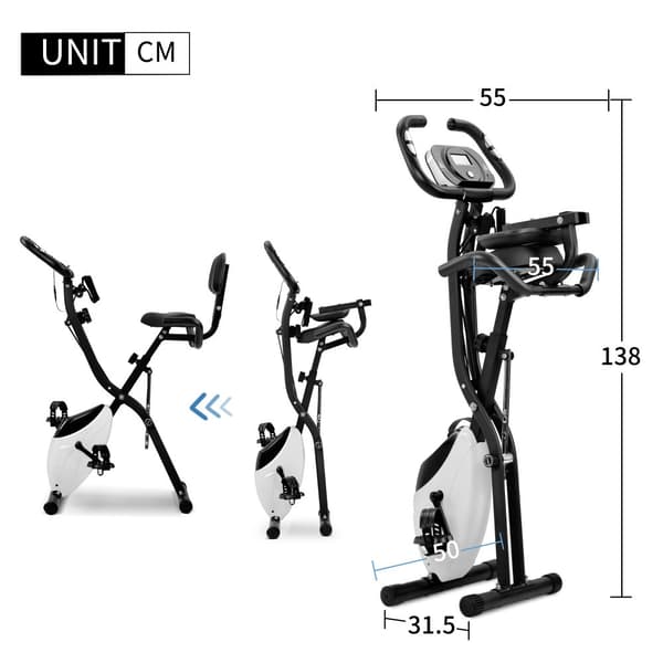 X-Bike Foldbar Magnetisk Motionscykel til Indendørs Cardio, Motionscykel med Træningscomputer og Expander Strap