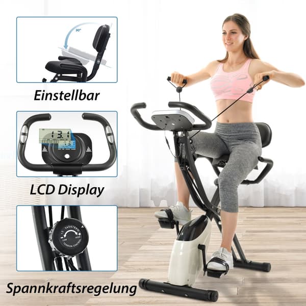 X-Bike Foldbar Magnetisk Motionscykel til Indendørs Cardio, Motionscykel med Træningscomputer og Expander Strap