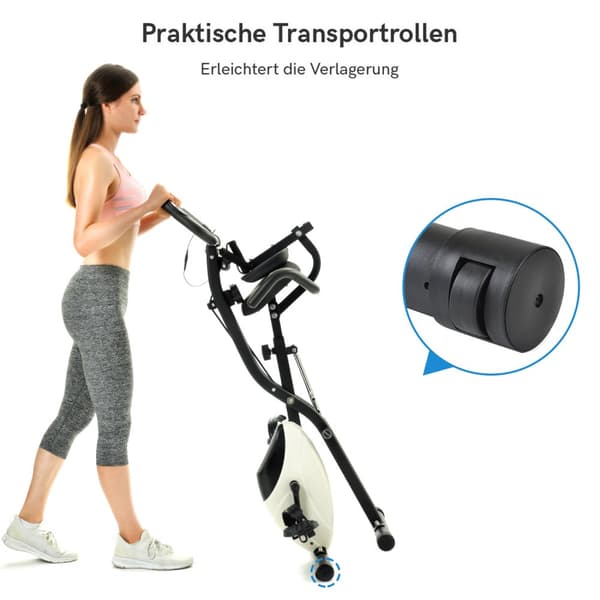 X-Bike Foldbar Magnetisk Motionscykel til Indendørs Cardio, Motionscykel med Træningscomputer og Expander Strap