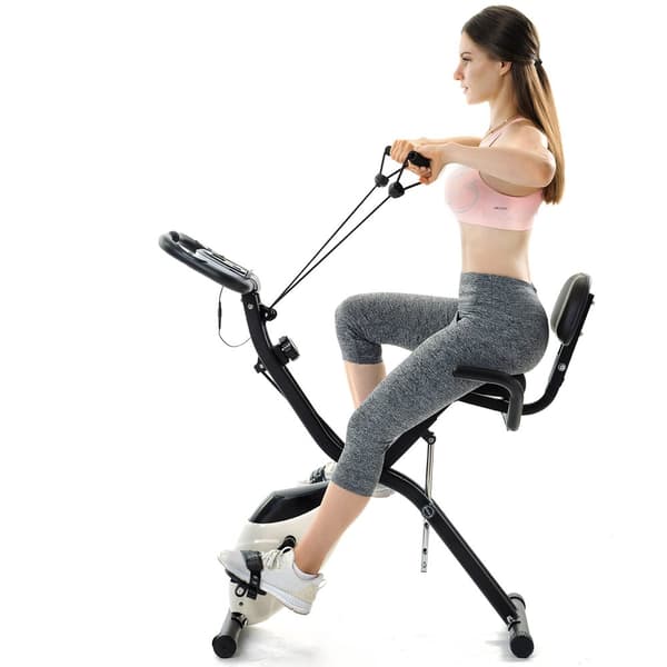 X-Bike Foldbar Magnetisk Motionscykel til Indendørs Cardio, Motionscykel med Træningscomputer og Expander Strap