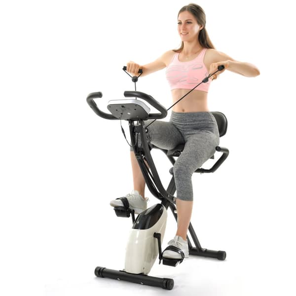 X-Bike Foldbar Magnetisk Motionscykel til Indendørs Cardio, Motionscykel med Træningscomputer og Expander Strap
