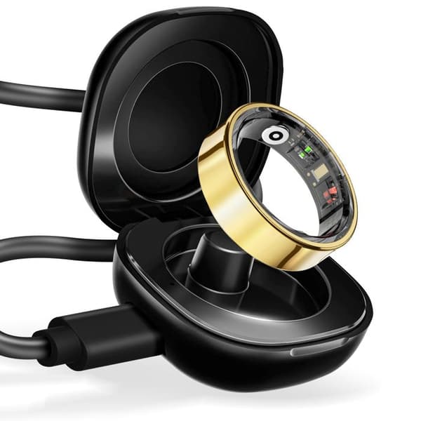 Bluetooth-ansluten ring Hälsospårning Multisport Vattentålig Storlek 10 Guld