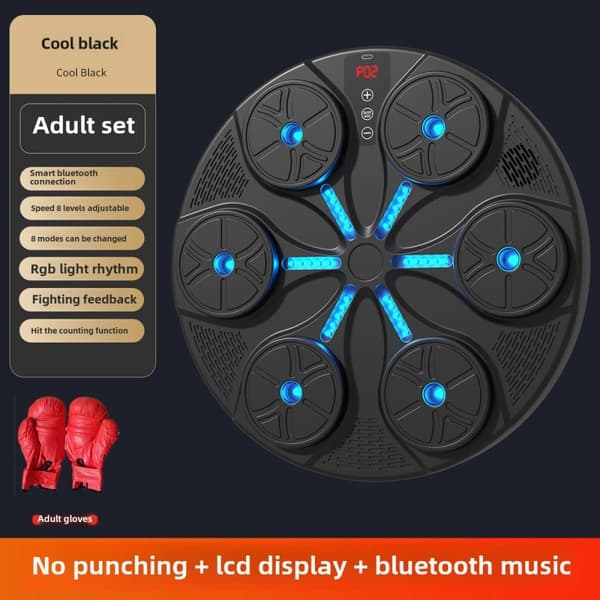 Smart Bluetooth Musikboxningsmaskin, Justerbara hastighetsnivåer, Interaktiv familjeskoj,Svarta vuxenhandskar