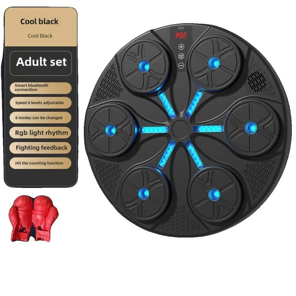 Smart Bluetooth Musikboxningsmaskin, Justerbara hastighetsnivåer, Interaktiv familjeskoj,Svarta vuxenhandskar